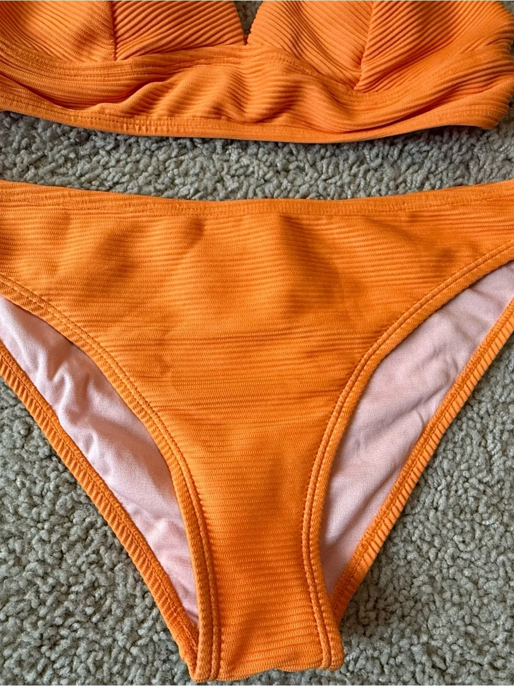 Cupshe Vibrant Orange Ribbed Bikini 2 piece set Size Medium Vacay Vibes